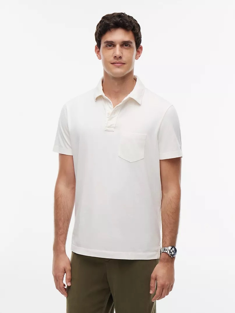 Tommy Hilfiger Cream Short-Sleeve Polo with Chest Pocket